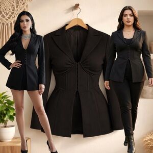 ELOQUII Plus Size Black Corset Waist Hook-and-Eye Blazer Jacket SIZE 16 NWT